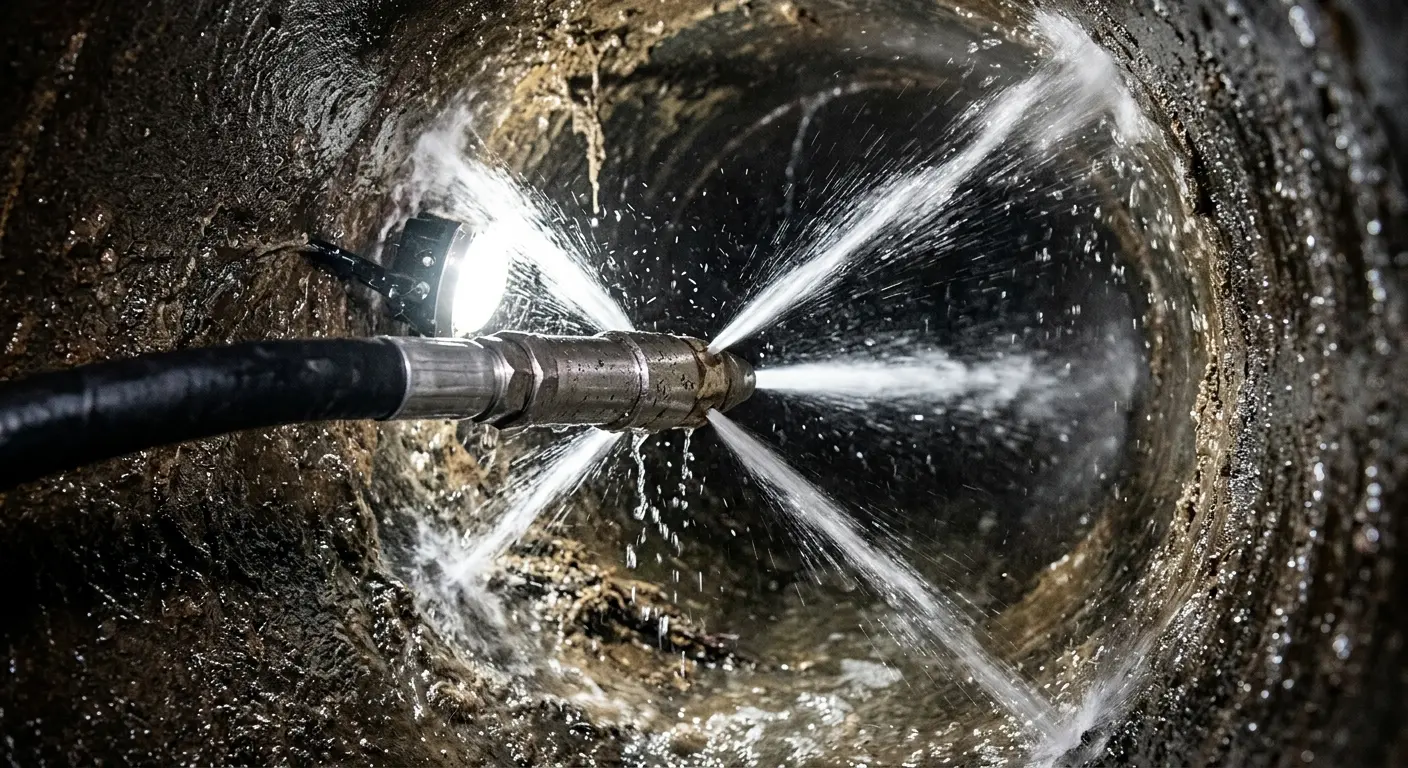High-pressure hydro jetting nozzle cleaning sewer pipe for Sewer Cleanout in Sidney